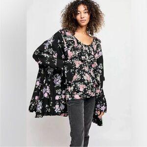 Free People XL Floral Black and Pink Women's Top